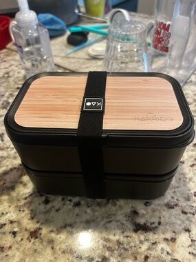 Bamboo Lid Stackable Lunch bento Box - Black